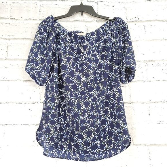 Michael Kors Blue Floral Off The Shoulder Top - Picture 1 of 7